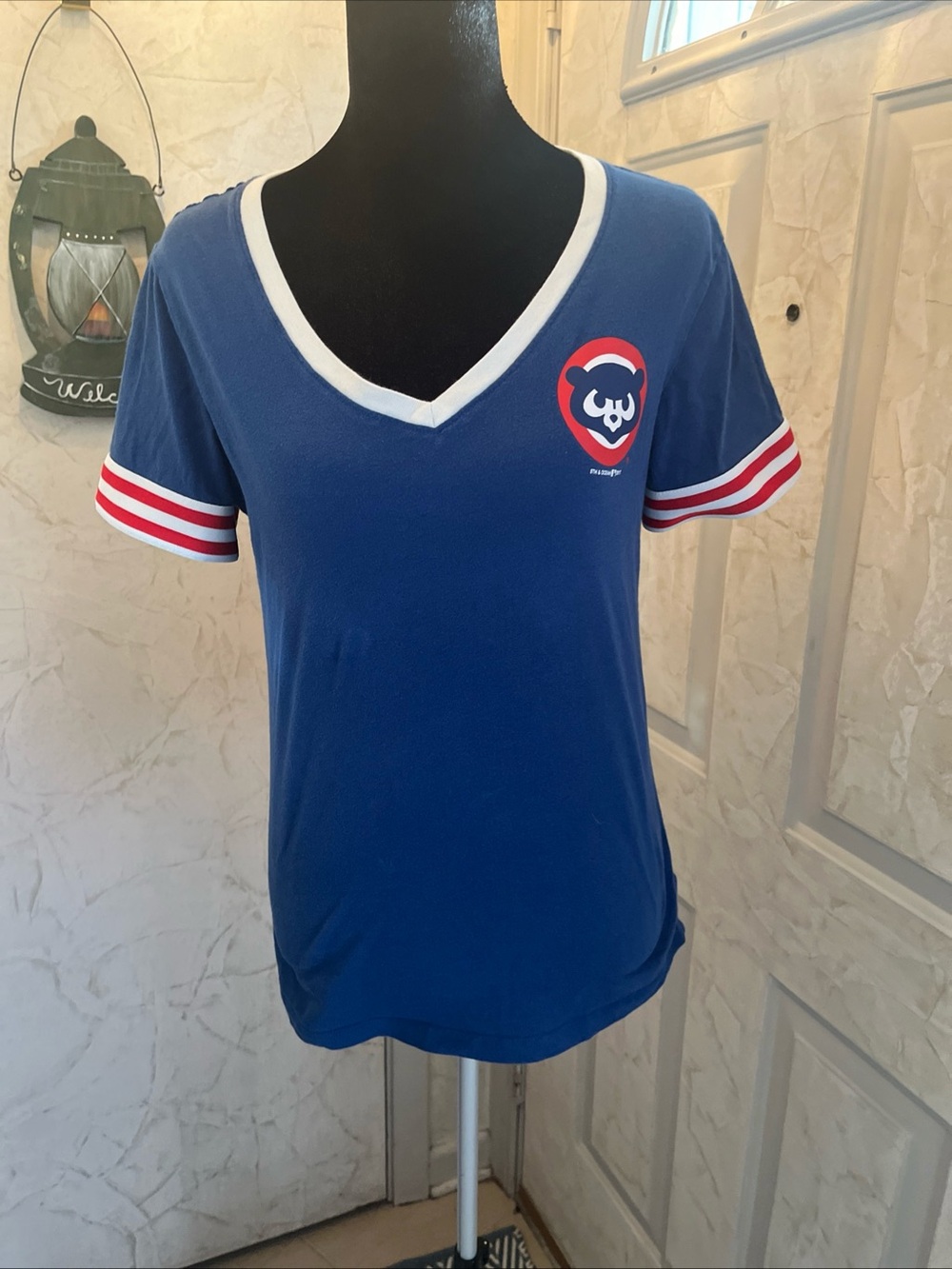Chicago Cubs Blue V-Neck Tee with Red & White Trim